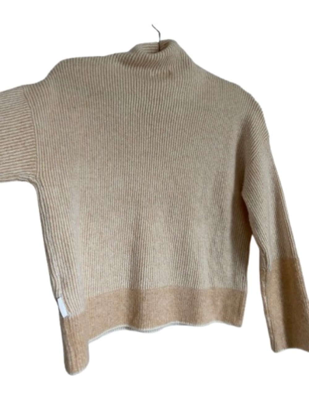 Calvin Klein Two-Tone Cream & Tan Ribbed Turtleneck Sweater